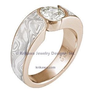 Mokume Wave Engagement Ring - Round